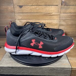 Under Armour Mens Size 13 Red Black Charged Assert Running Lace Up Shoes